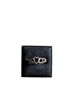 Size 5.5 Silver Toned Triple Open Heart Textured Ring